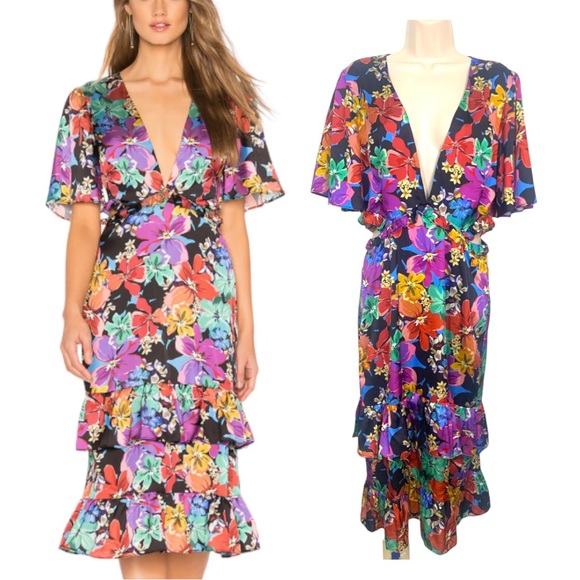 Revolve Tularosa Kaylee Floral MIDI Dress with waist cut outs sz M - Picture 1 of 16
